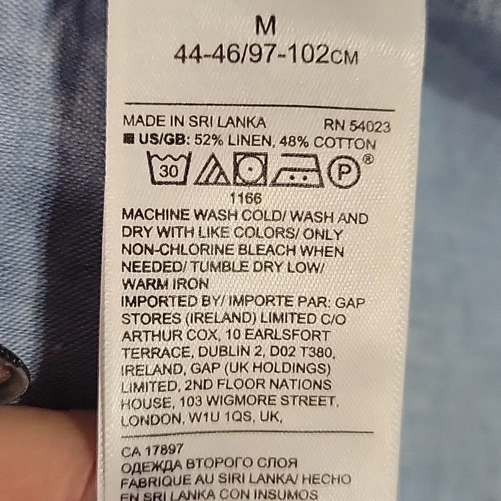 Banana Republic Light Blue Linen Untucked Slim Fit Casual Button Down Shirt, Med
